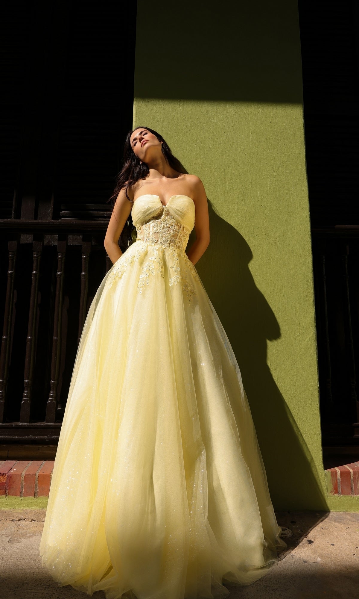 Strapless Sheer-Waist Long Prom Ball Gown T1326