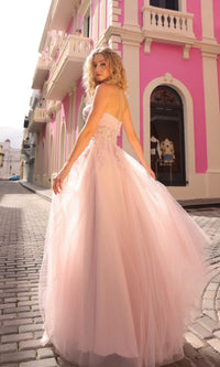 Strapless Sheer-Waist Long Prom Ball Gown T1326