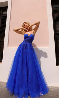 Strapless Sheer-Waist Long Prom Ball Gown T1326