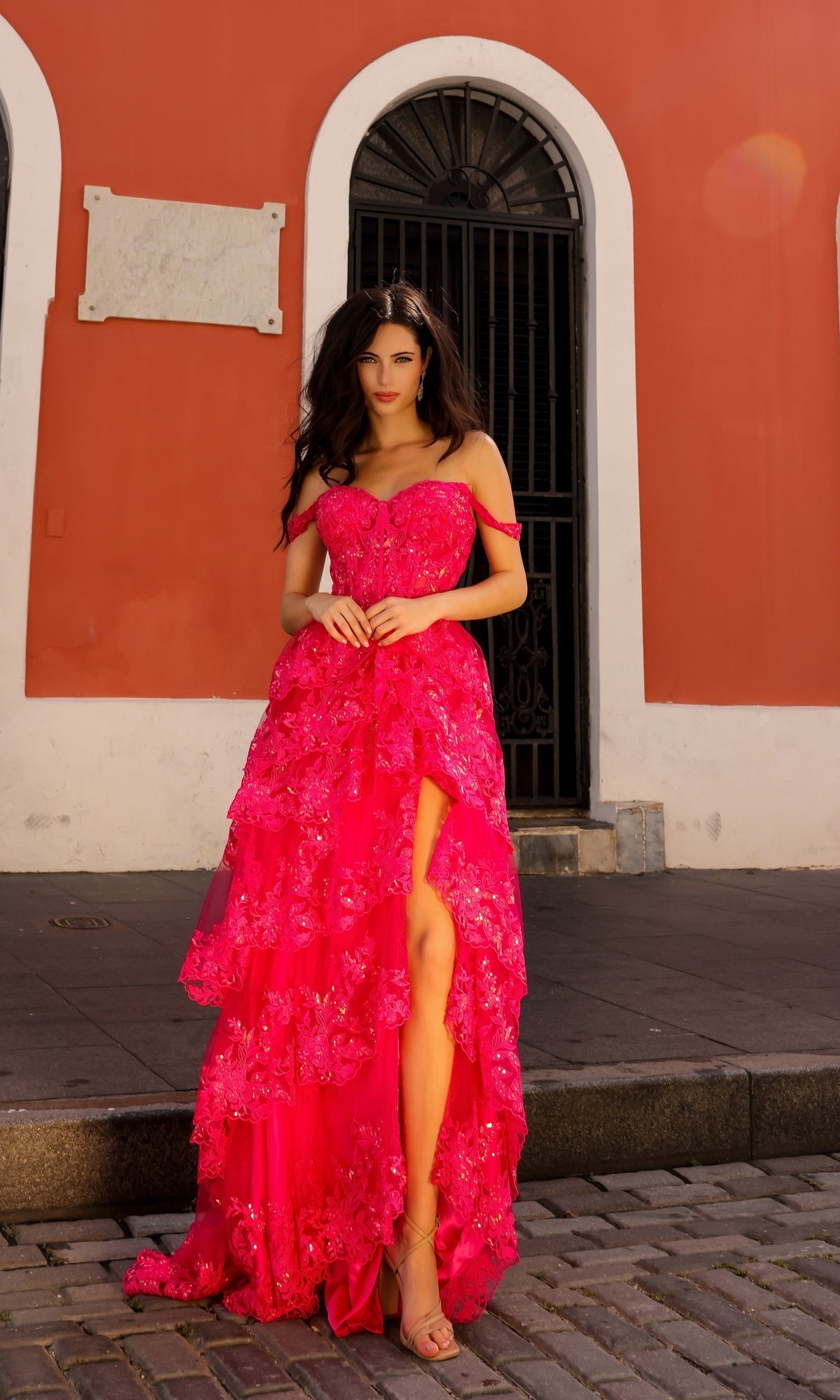 Long Lace Ruffled A-Line Prom Dress T1335