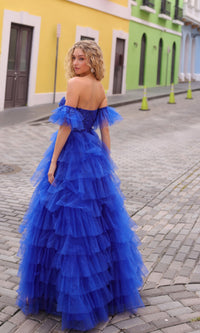 Puff-Sleeve Strapless Long Ruffle Prom Dress T1338