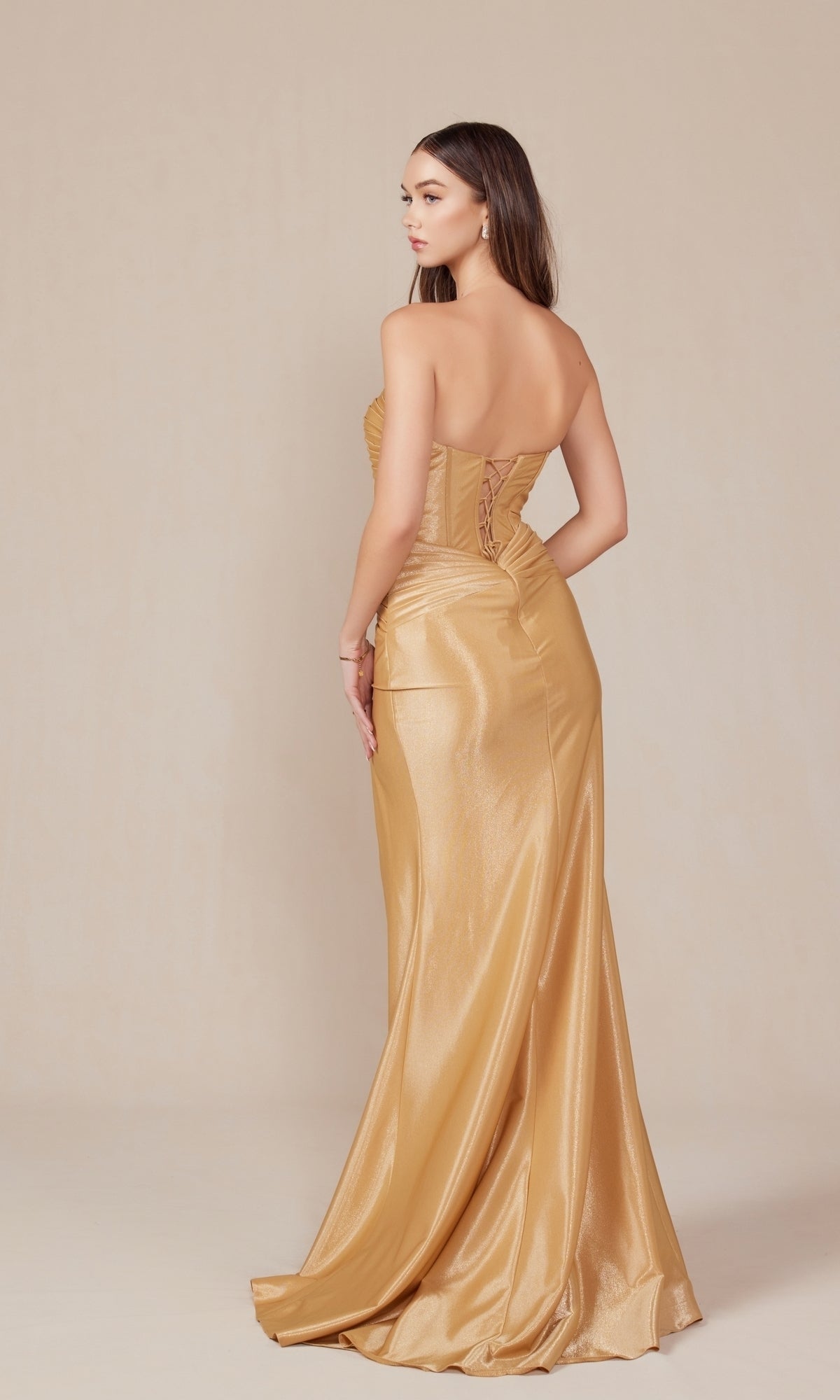 Strapless Lace-Up Long Prom Gown: Nox Anabel T1489