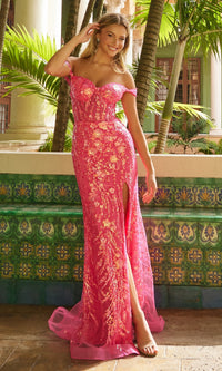 Long Sequin-Print Prom Dress: Nox Anabel T1504