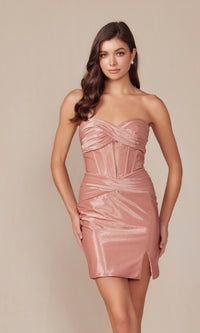 Twist-Front Strapless Short Homecoming Dress T867