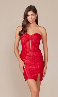 Twist-Front Strapless Short Homecoming Dress T867