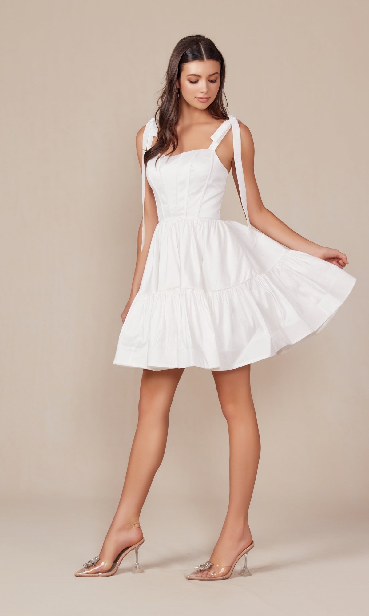 Shoulder-Tie Little White Party Dress T869W