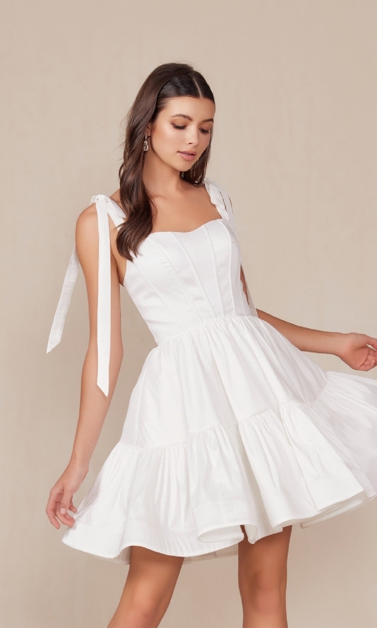 Short White A-Line Party Dress with Shoulder Ties