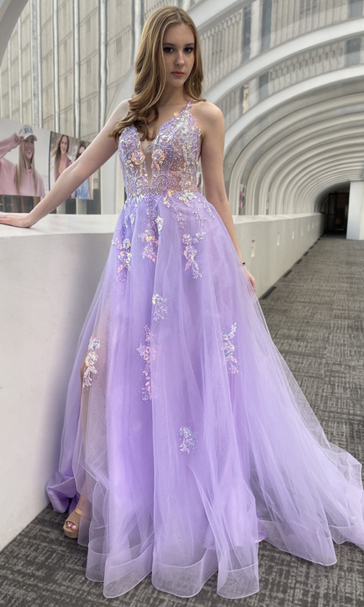 Long Pastel Prom Ball Gown with Flowers - PromGirl
