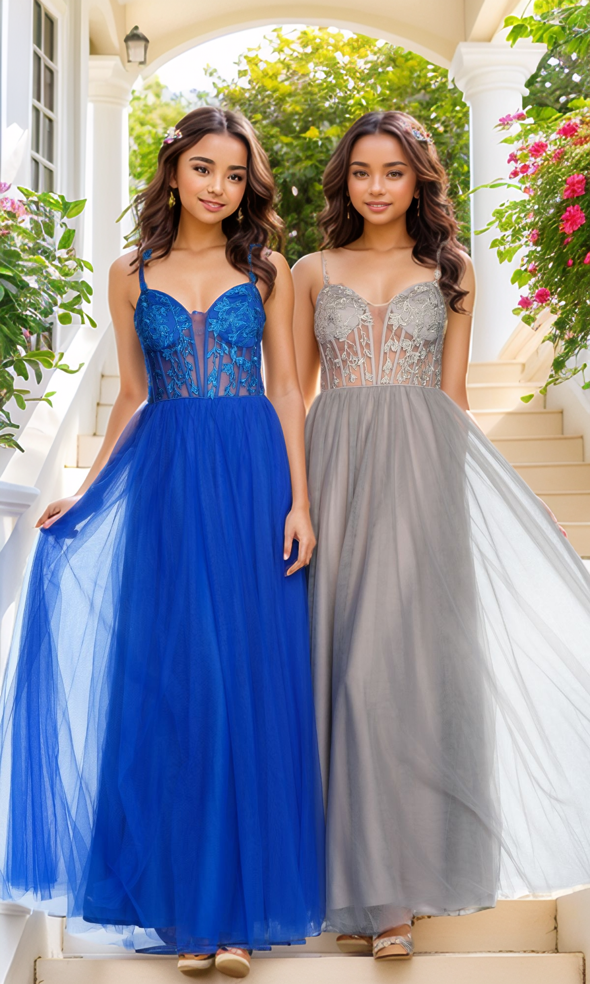 Dave and Johnny Sheer-Corset Long Prom Dress 11580