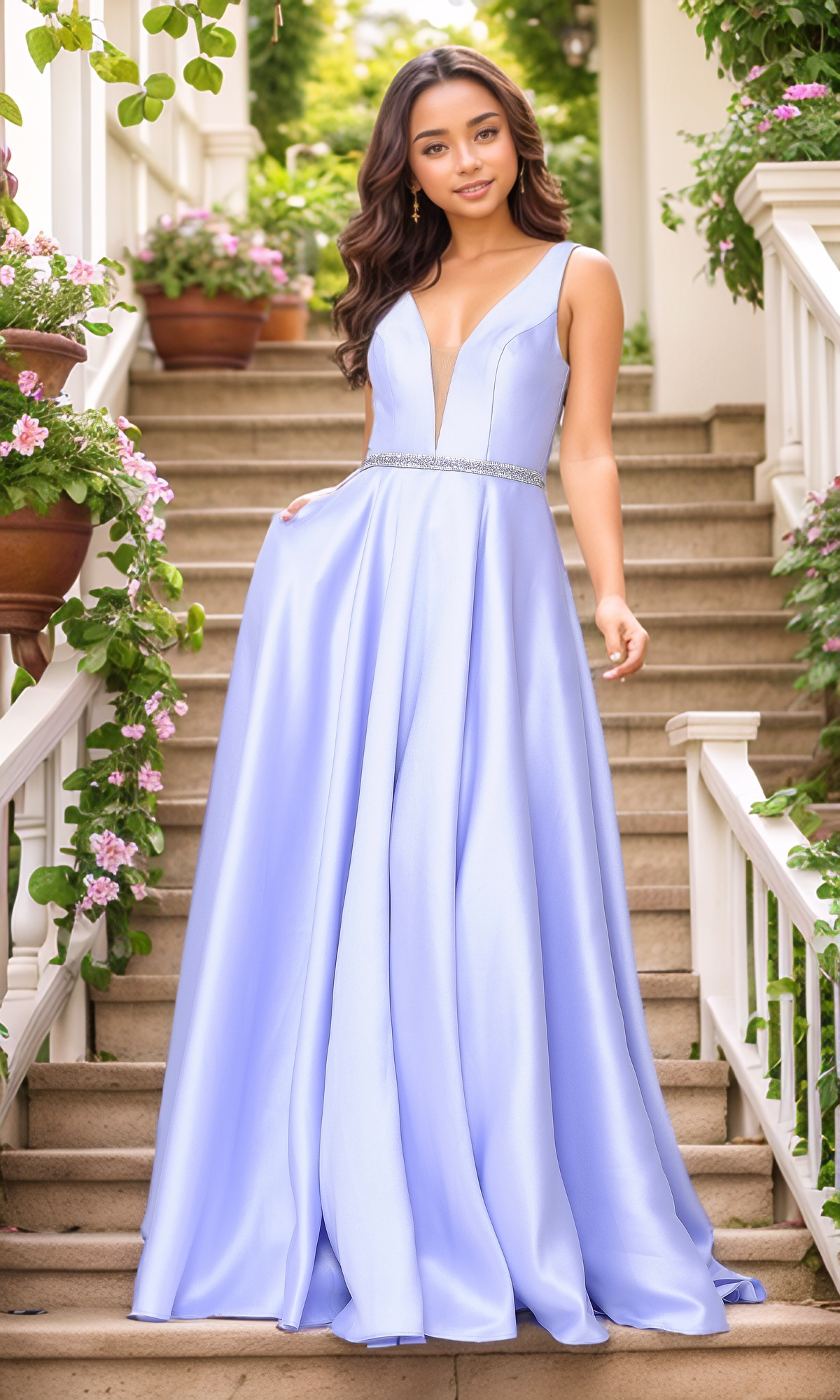 Deep V-Neck Long Mikado A-Line Prom Dress 8682