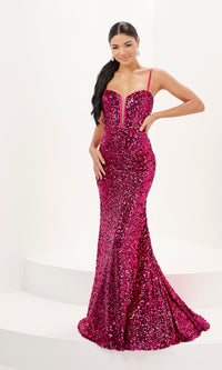 Tiffany V-Neck Fitted Long Sequin Prom Dress 16081