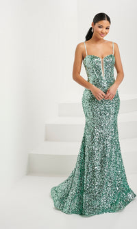 Tiffany V-Neck Fitted Long Sequin Prom Dress 16081