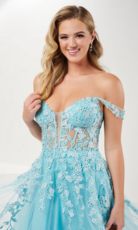 Tiffany Glitter Tulle Aqua Blue Prom Dress 16113