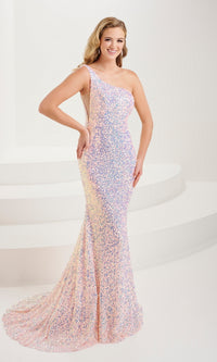 Tiffany One-Shoulder Long Sequin Prom Dress 16114