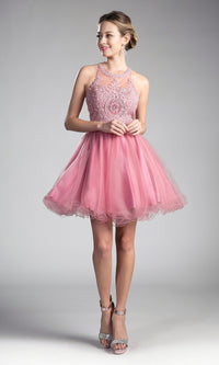 High-Neck Short Babydoll Homecoming Dress UJ0119