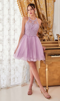 High-Neck Short Babydoll Homecoming Dress UJ0119