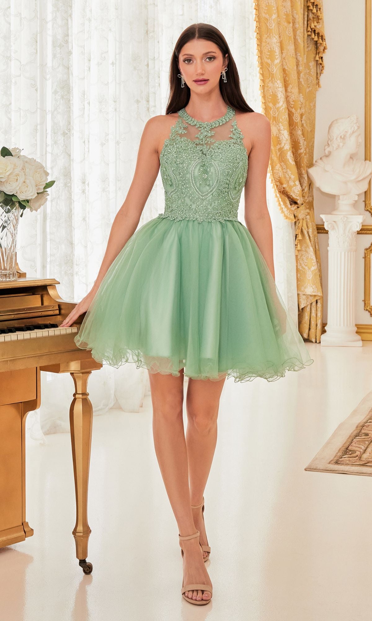 High-Neck Short Babydoll Homecoming Dress UJ0119