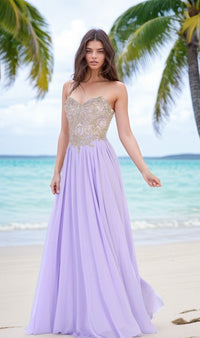 Lace-Up Strapless Long Prom Dress: Chicas C0533