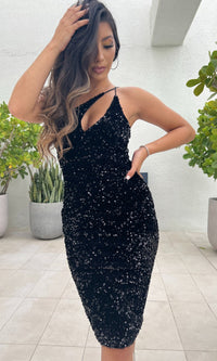 Venice One-Shoulder Short Black Sequin Party Dress