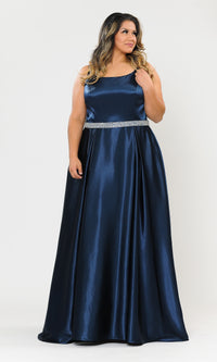 Sleeveless Plus-Size Long Belted Prom Dress W1010