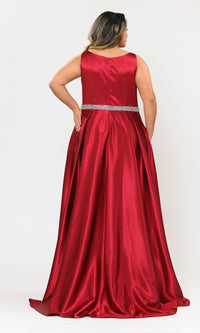 Sleeveless Plus-Size Long Belted Prom Dress W1010