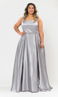 Sleeveless Plus-Size Long Belted Prom Dress W1010