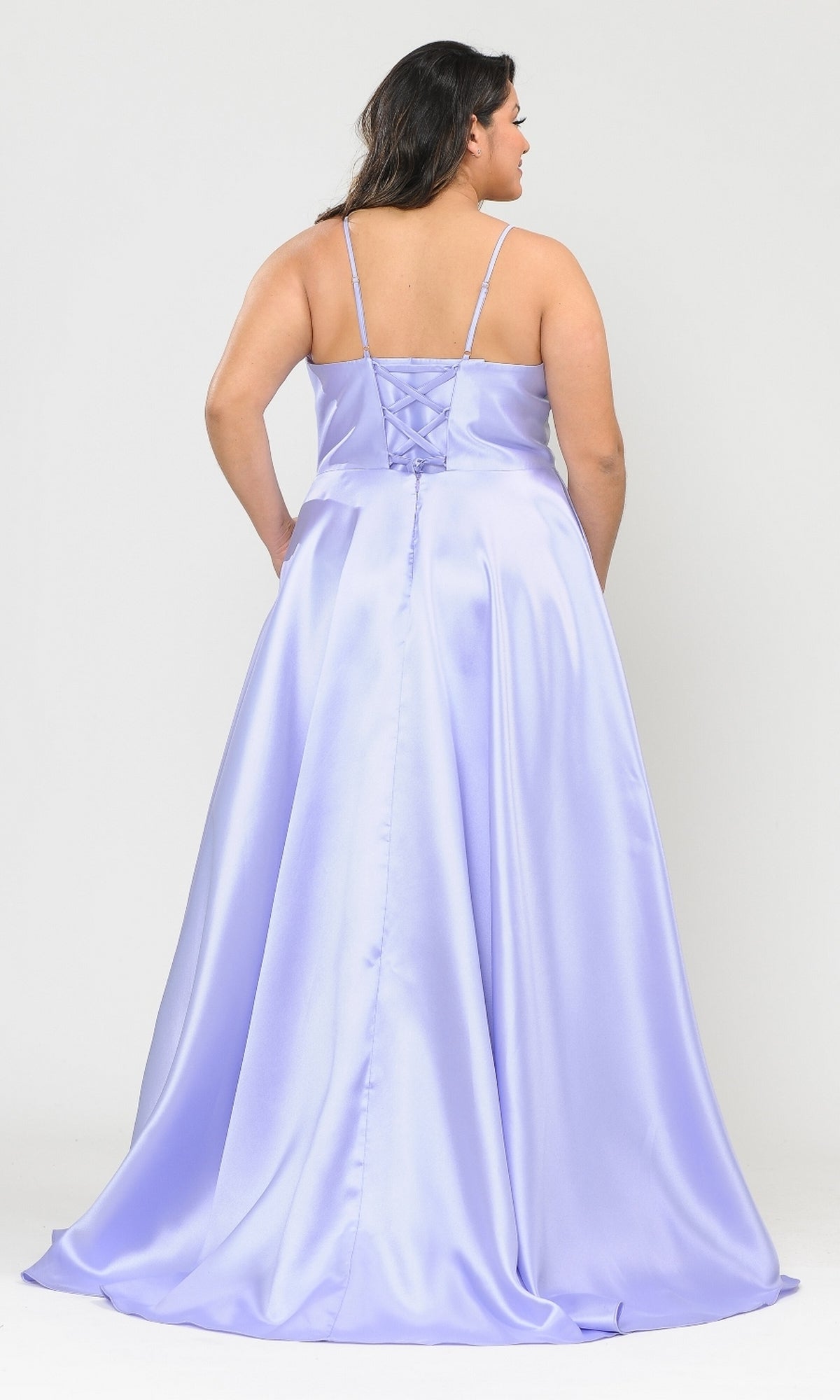 Plus-Size Long Corset Prom Dress with Pockets W1070