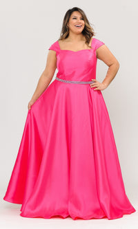 Plus-Size Cap-Sleeve Long Prom Dress W1104