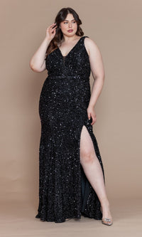 Velvet-Sequin Plus-Size Long Prom Dress - PromGirl