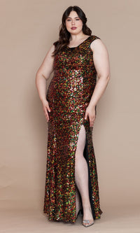 Multicolor Sequin Plus-Size Long Prom Dress W1124