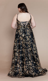 Plus-Size Long Glitter-Print Prom Gown - PromGirl