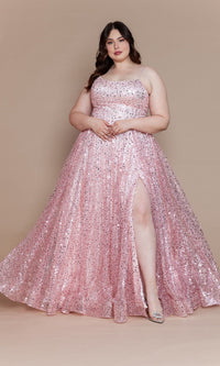 Corset-Back Plus-Size Long Sequin Prom Dress W1142