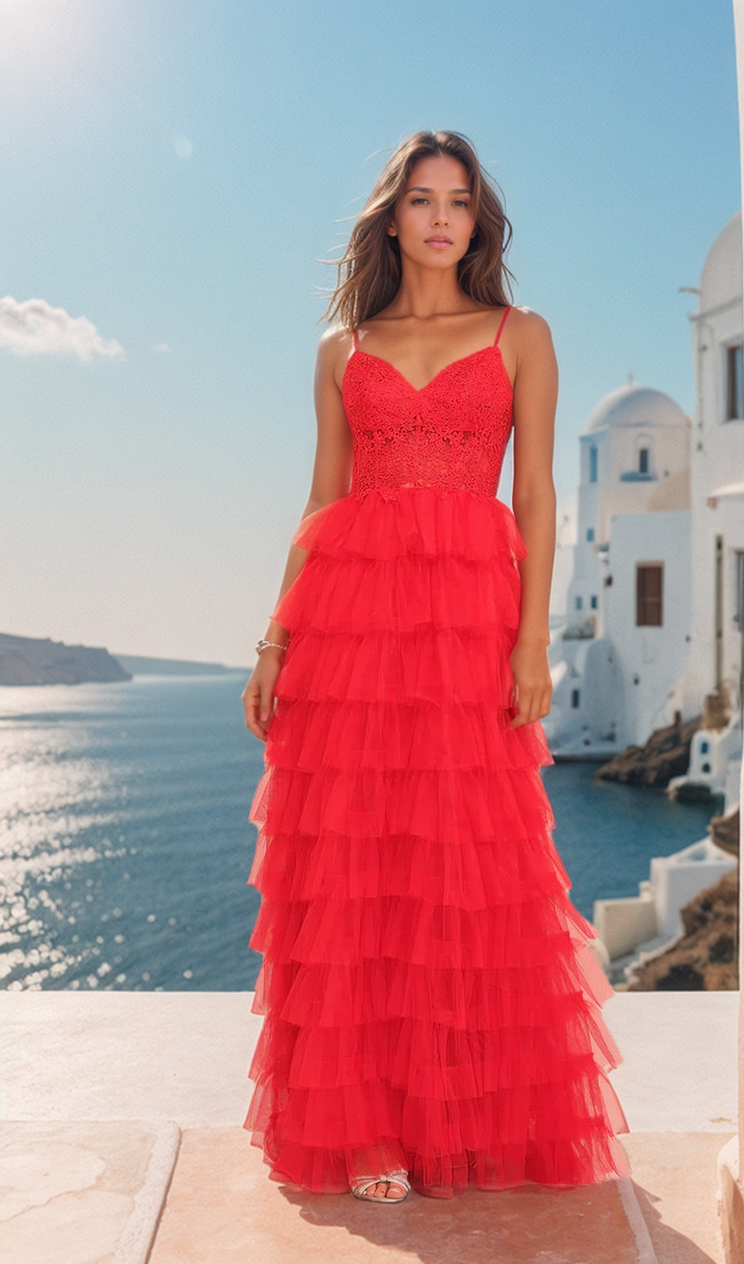 Dave and Johnny Long Tiered Prom Dress 11148