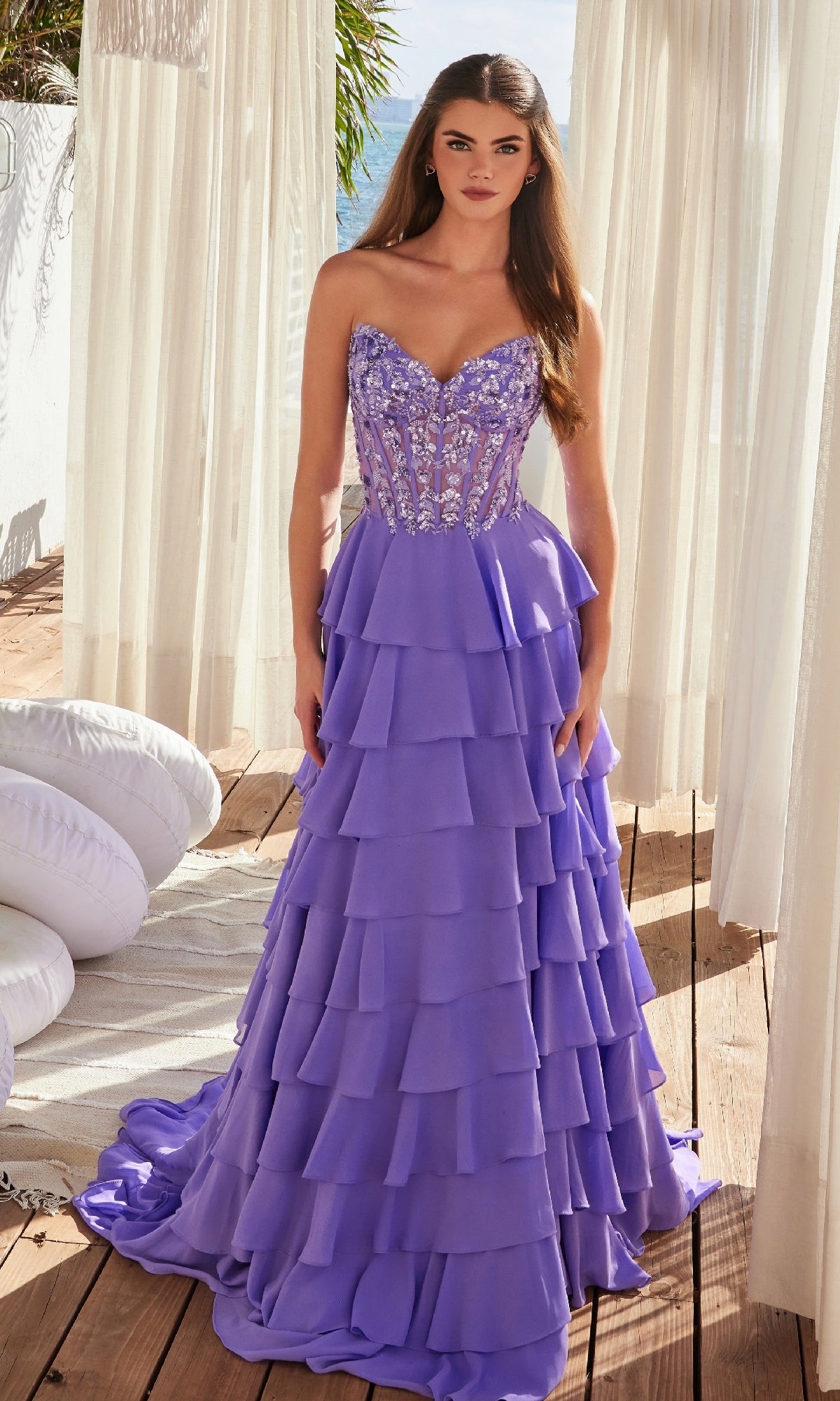 Long Tiered A-line Prom Dress: Nox Anabel Y1551