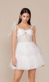 Sheer-Bodice Short White A-Line Party Dress Y858W