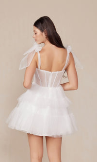 Sheer-Bodice Short White A-Line Party Dress Y858W