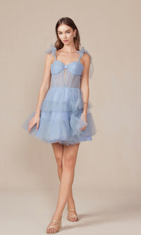 Shoulder-Tie Short Ruffled A-Line Hoco Dress Y858