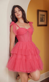 Shoulder-Tie Short Ruffled A-Line Hoco Dress Y858