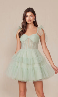 Shoulder-Tie Short Ruffled A-Line Hoco Dress Y858