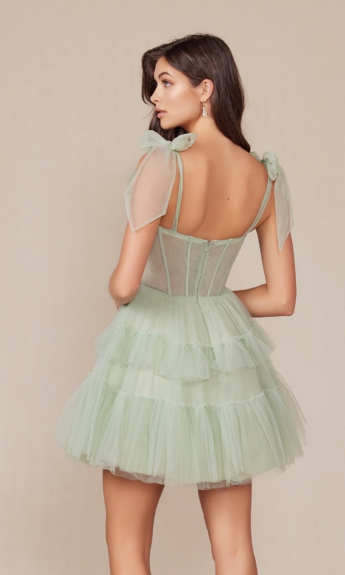 Shoulder-Tie Short Ruffled A-Line Hoco Dress Y858