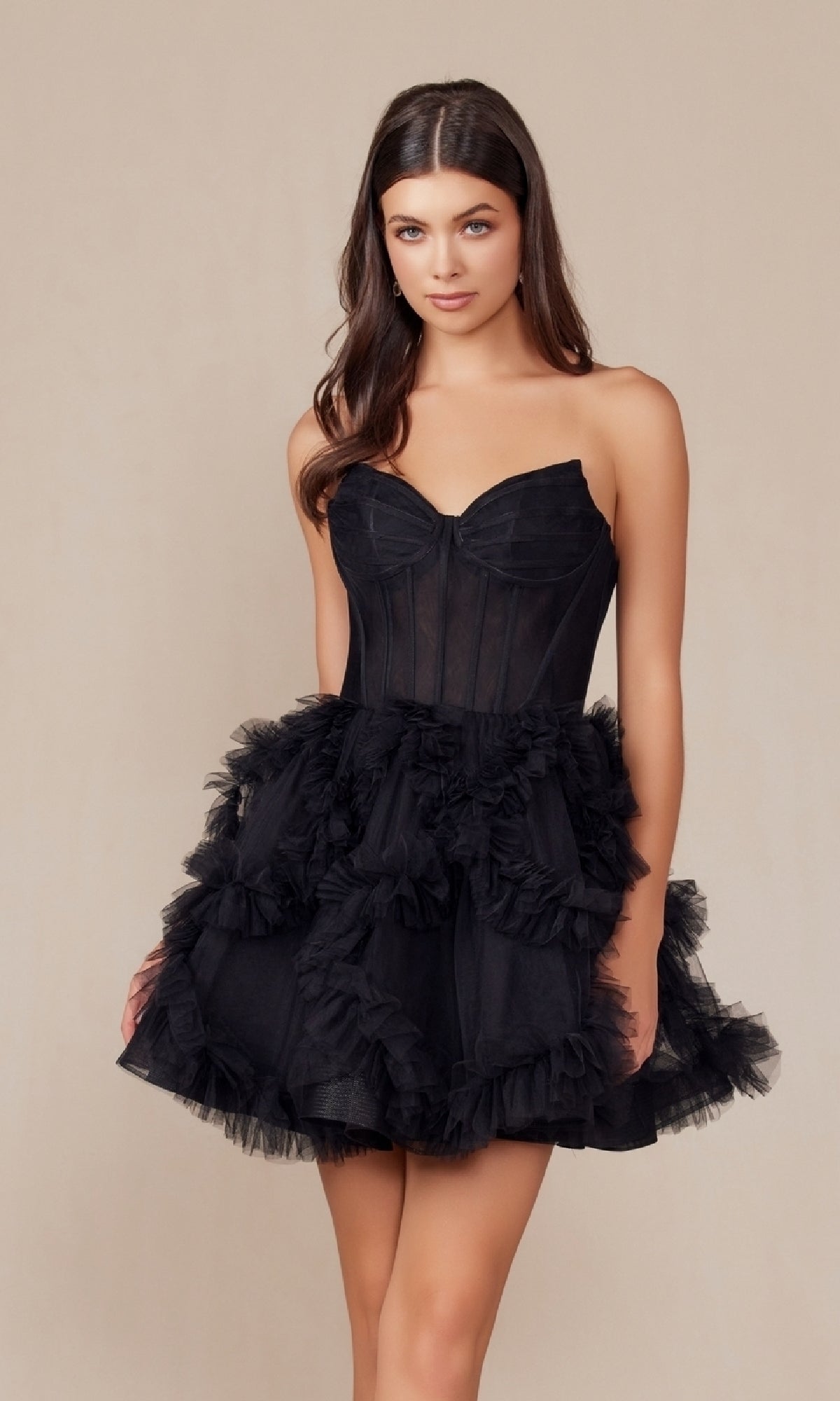 Short Strapless Ruffled Homecoming Dress Y859