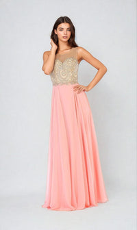 Embroidered-Bodice Long Prom Dress: Chicas C3320