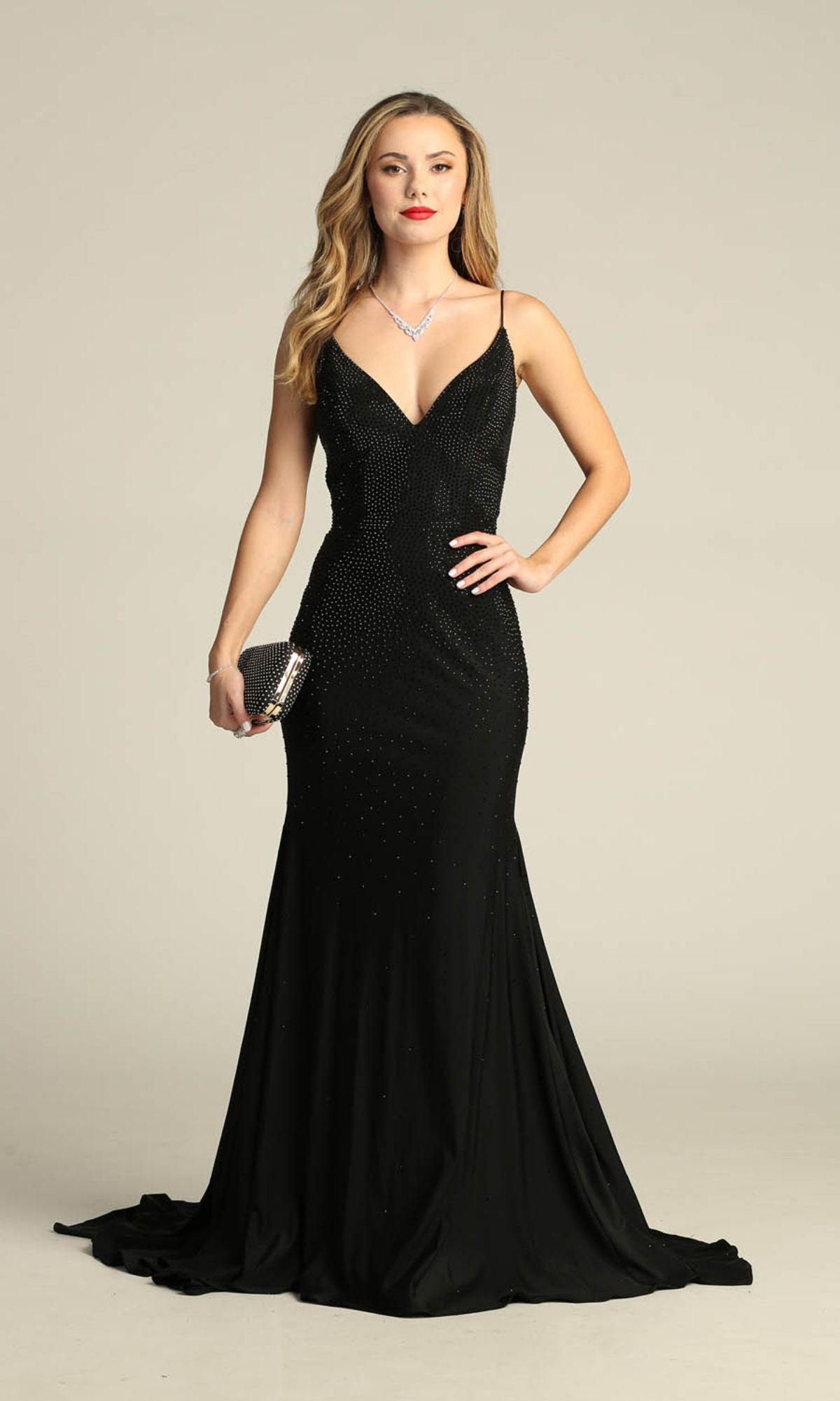 Lace-Up Long Beaded Prom Dress: Chicas YG5026