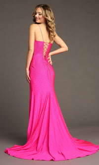 Lace-Up Long Beaded Prom Dress: Chicas YG5026