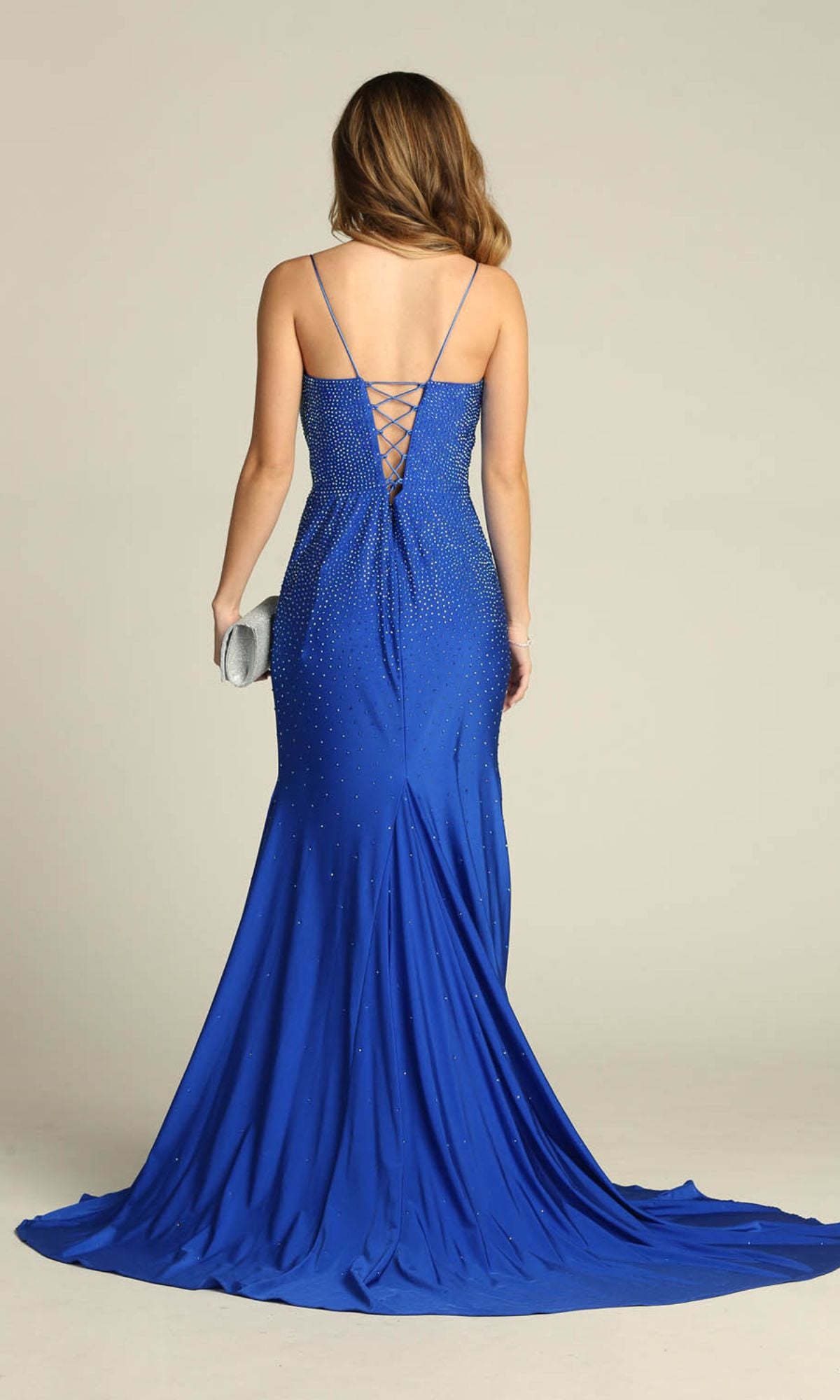 Lace-Up Long Beaded Prom Dress: Chicas YG5026