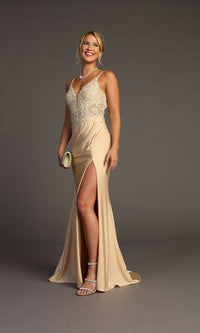 Lace-Bodice Slinky Long Prom Dress: Chicas YG5033