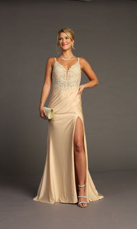 Lace-Bodice Slinky Long Prom Dress: Chicas YG5033