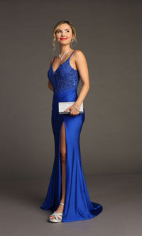 Lace-Bodice Slinky Long Prom Dress: Chicas YG5033