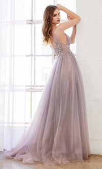 Beaded-Bodice Long Glitter A-Line Prom Dress A0850