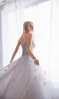 Constellation-Print Strapless Prom Ball Gown A0890